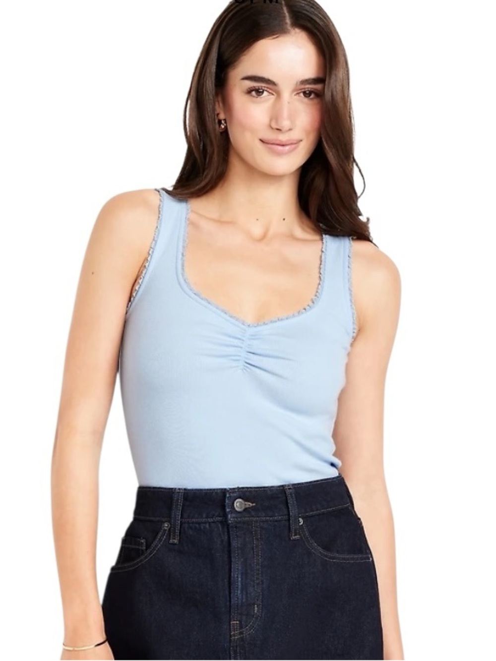 Old Navy Light Blue Ribbed Cinched-Front Tank Top size L